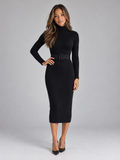Ribbed turtleneck midi sweater dress with long sleeves and wide buckle belt - view 5