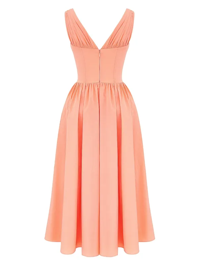 Georgia V-neck corset midi dress with ruched bust and flared skirt - view 7