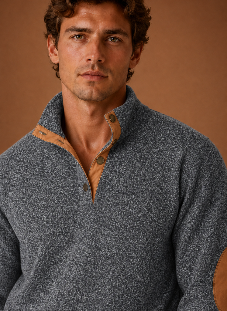 Men's mock neck layering jumper, back view