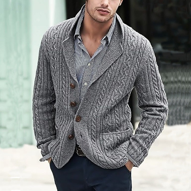 Arthur | Cable Knit Lapel Button Cardigan