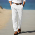 Men's premium tailored trousers with belt loops, side view