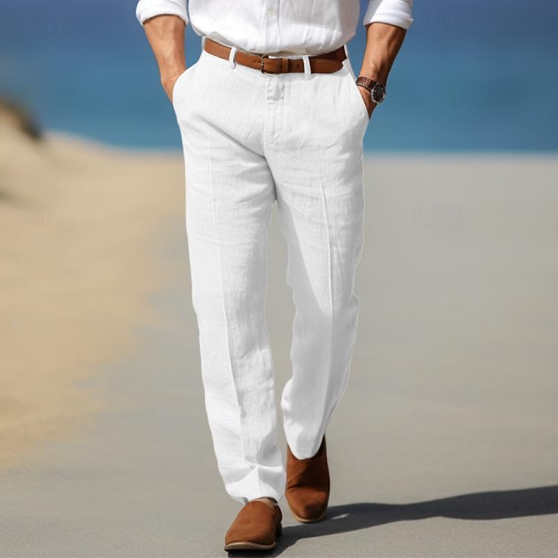 Men's premium tailored trousers with belt loops, side view