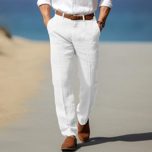 Men's premium tailored trousers with belt loops, side view