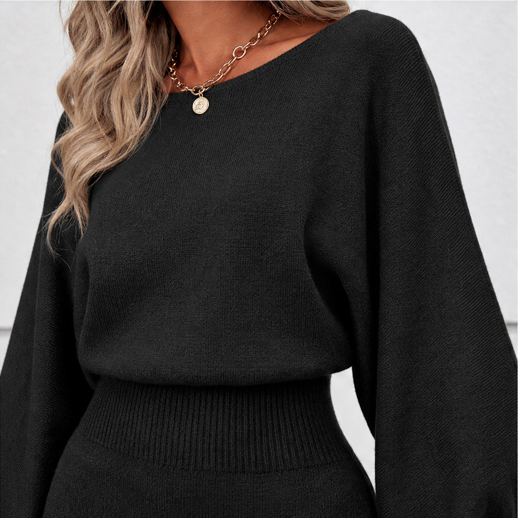 Matching balloon sleeve sweater and fitted midi skirt set - view 10