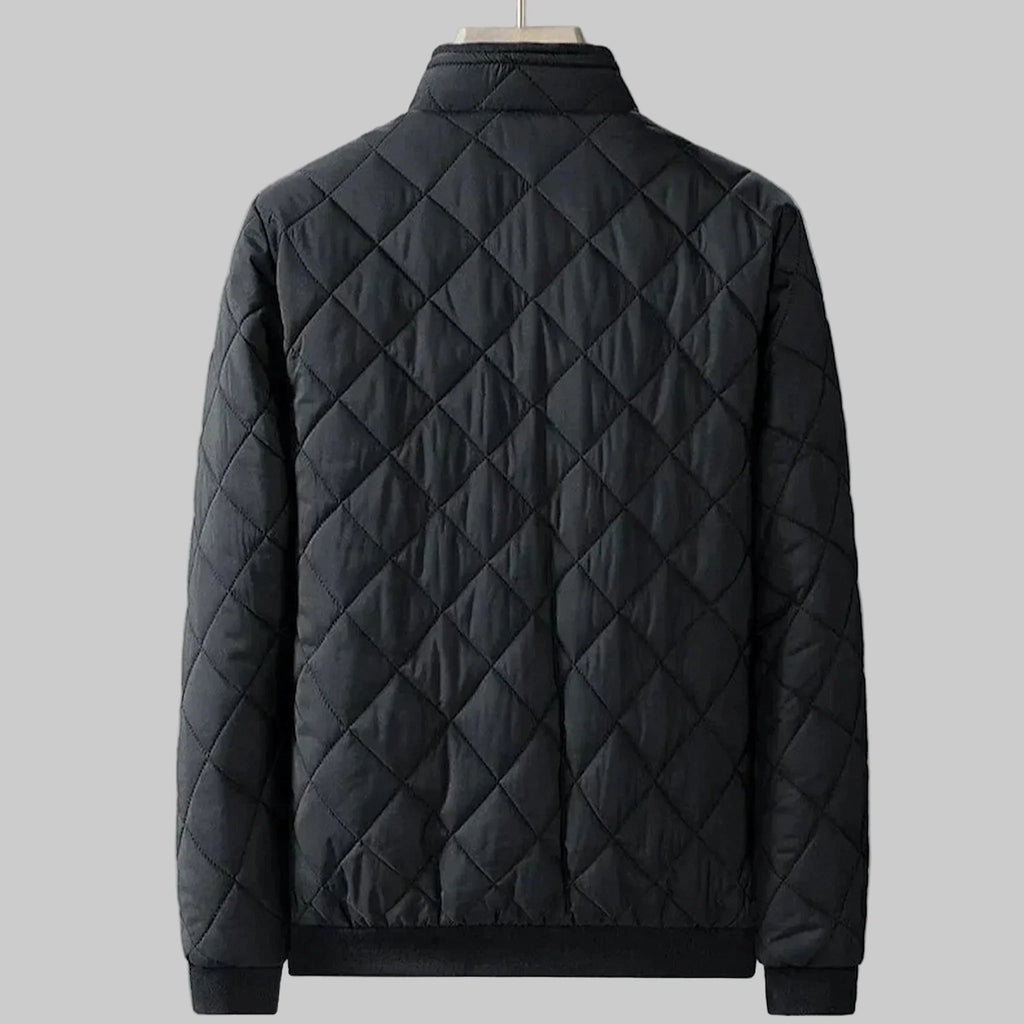 Men's diamond-quilted puffer jacket with stand collar, zip pockets and plush lining - view 2
