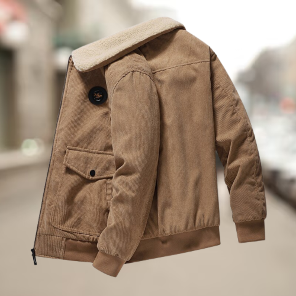 Men's corded rib sherpa collar bomber jacket