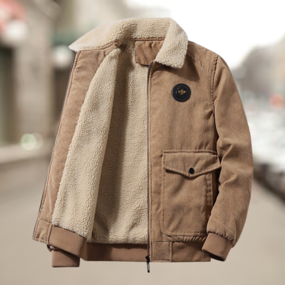 Men's corded rib sherpa collar bomber jacket, detail