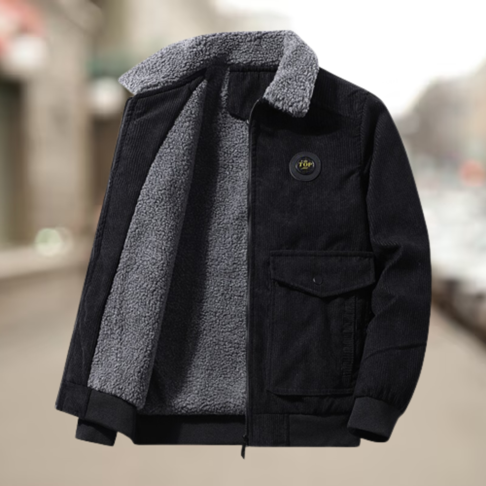 Men's corded rib sherpa collar bomber jacket, view 5