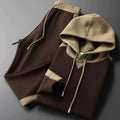 Men's two-tone hooded tracksuit with contrast hood and matching drawstring joggers
