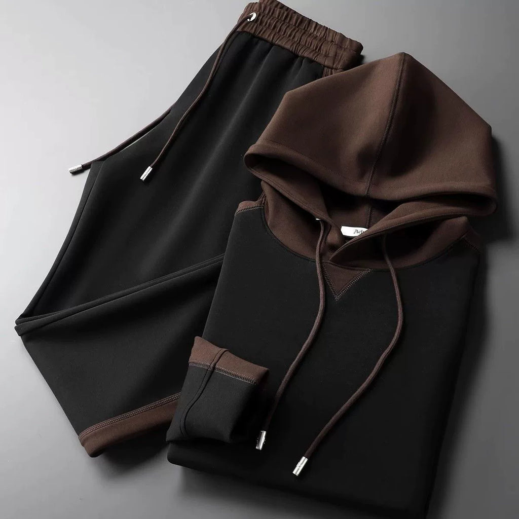 Men's two-tone hooded tracksuit with contrast hood and matching drawstring joggers - view 2