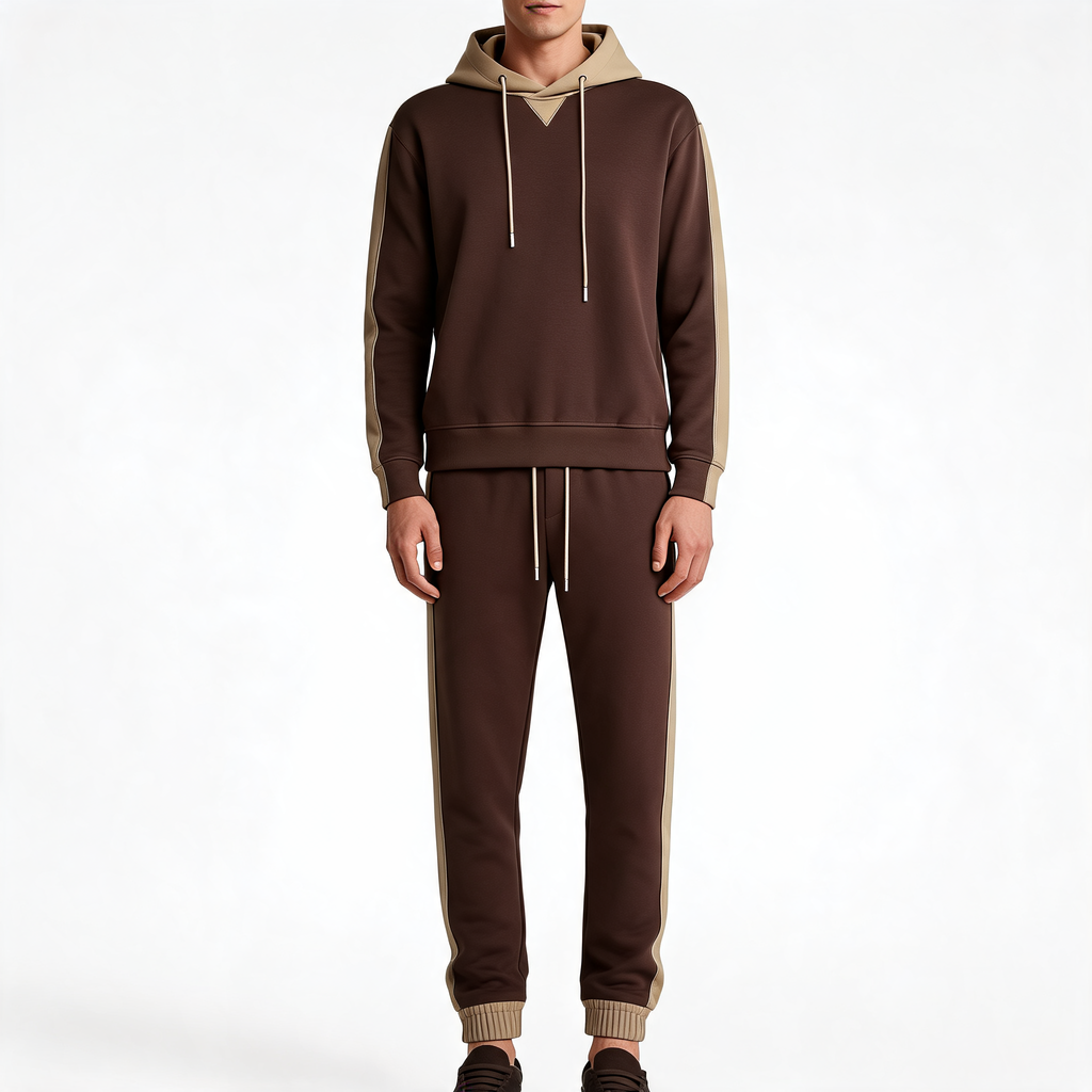 Men's two-tone hooded tracksuit with contrast hood and matching drawstring joggers - view 4