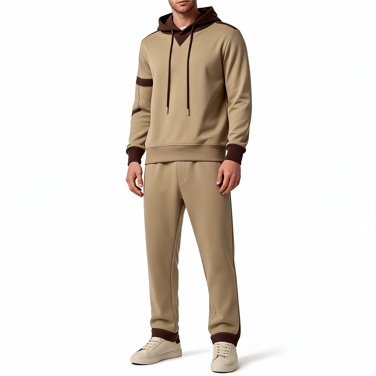 Men's two-tone hooded tracksuit with contrast hood and matching drawstring joggers - view 6