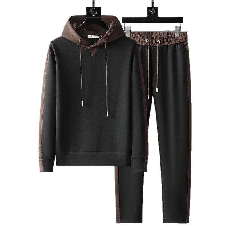 Men's two-tone hooded tracksuit with contrast hood and matching drawstring joggers - view 7