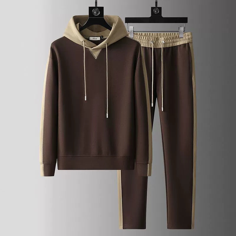 Men's two-tone hooded tracksuit with contrast hood and matching drawstring joggers - view 8