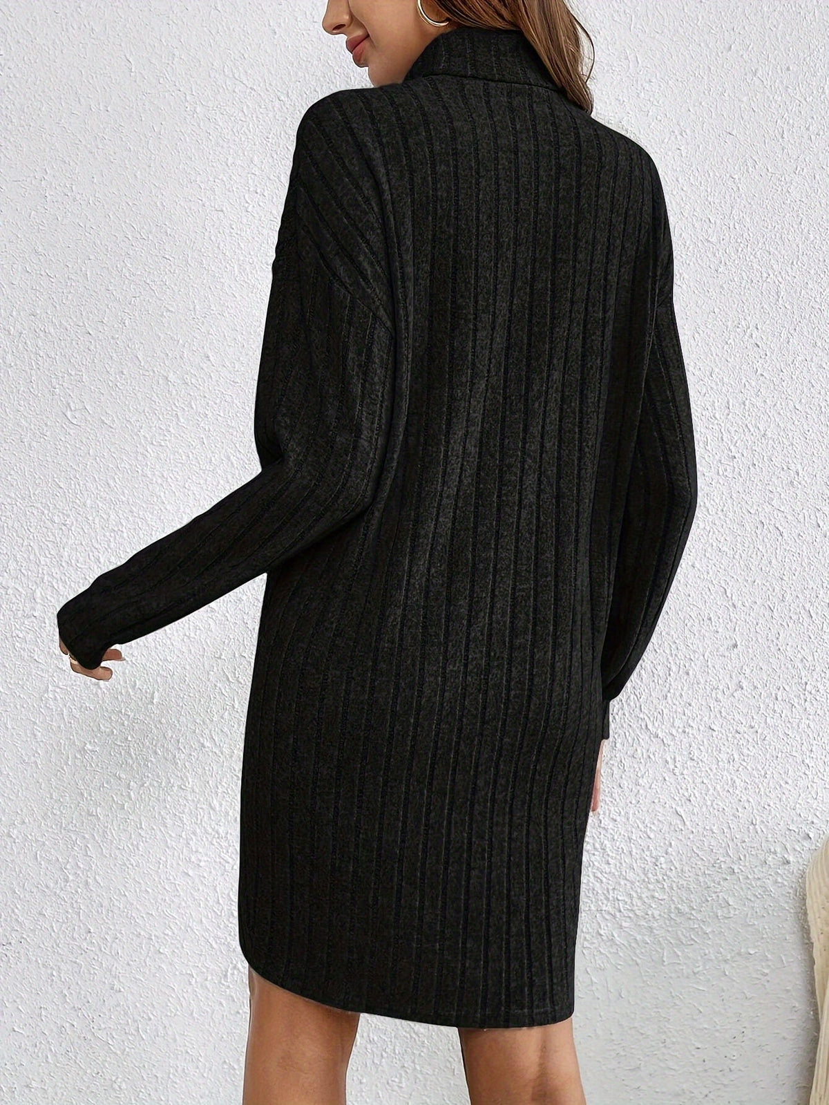 Ribbed roll neck sweater dress with long sleeves - view 10