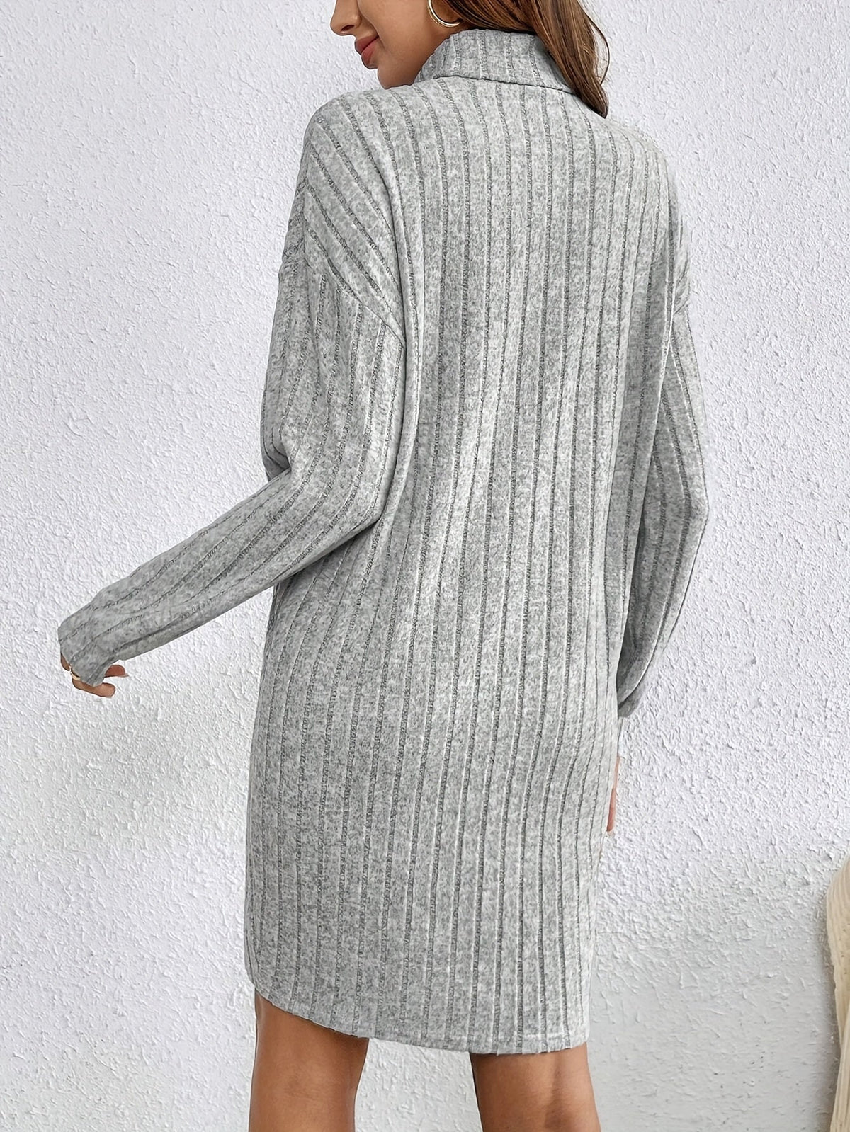 Ribbed roll neck sweater dress with long sleeves - view 14