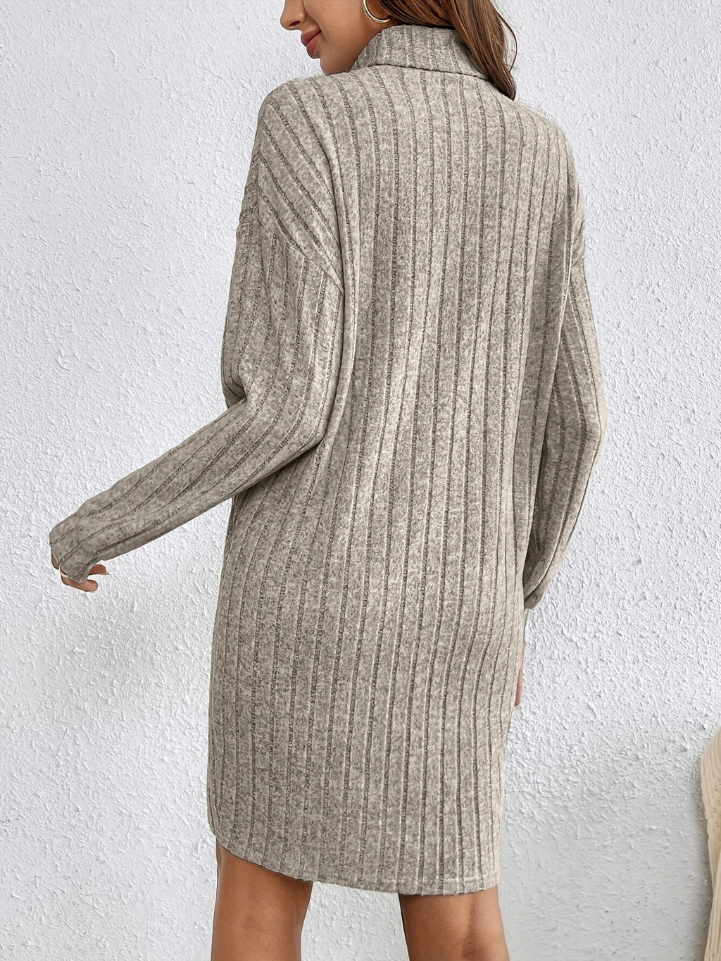 Ribbed roll neck sweater dress with long sleeves - view 3