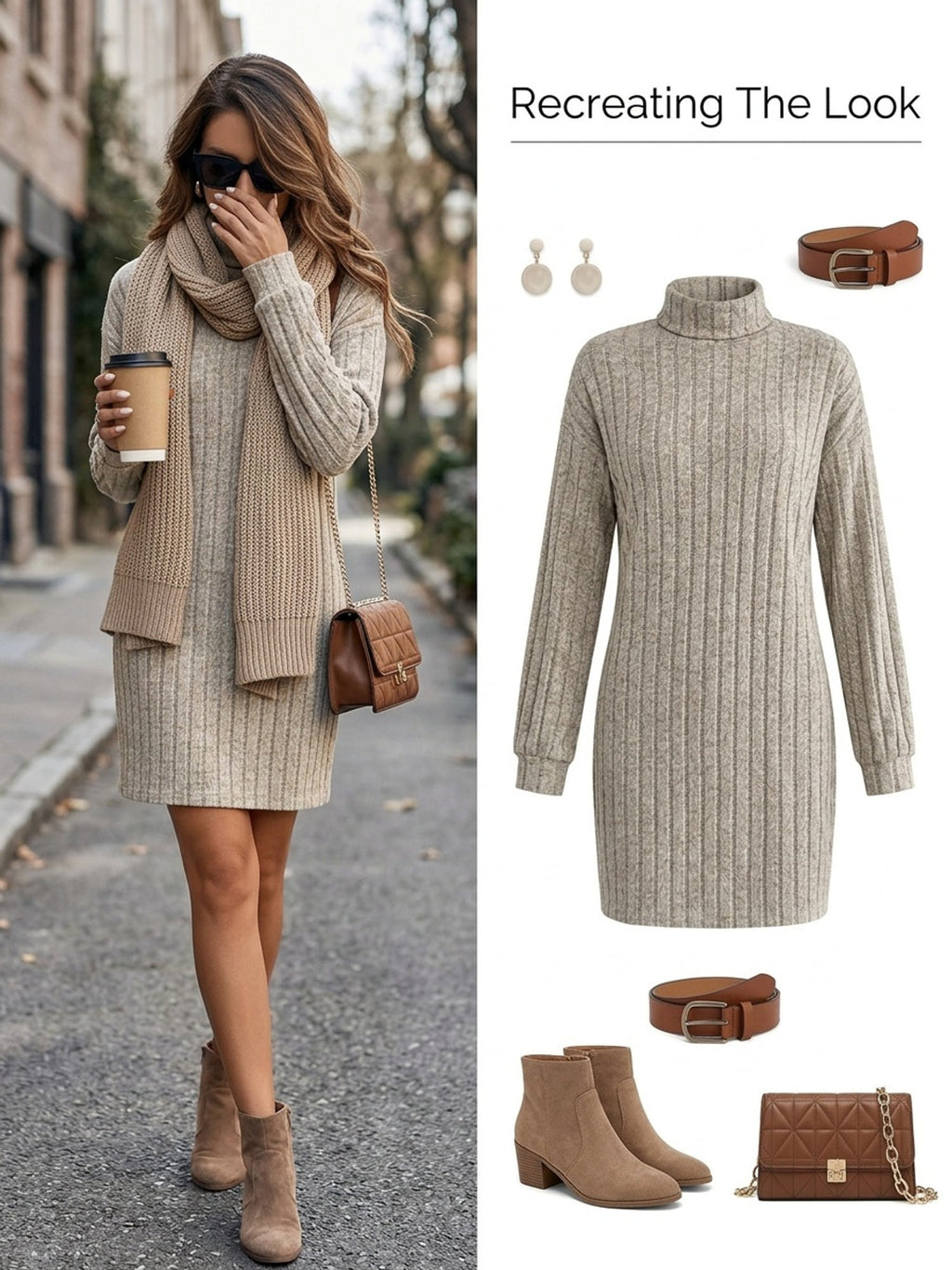 Ribbed roll neck sweater dress with long sleeves - view 7