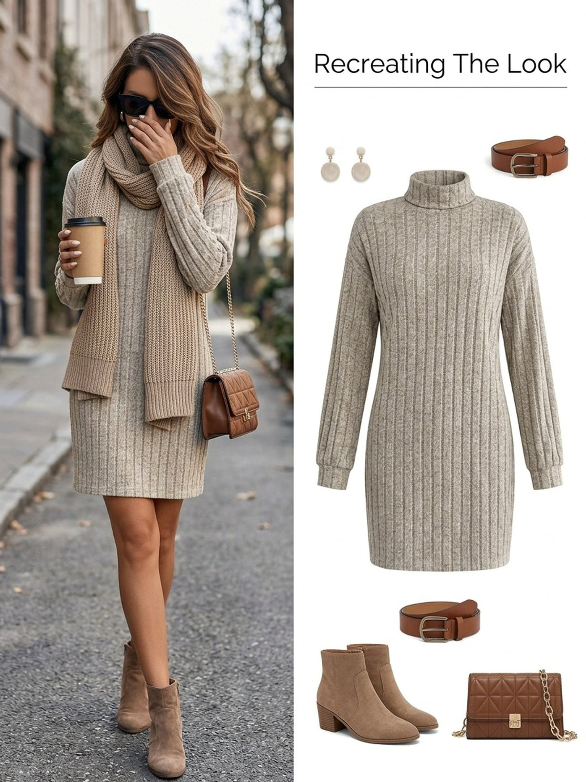 Ribbed roll neck sweater dress with long sleeves - view 7
