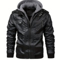 Men's hooded leather look biker jacket