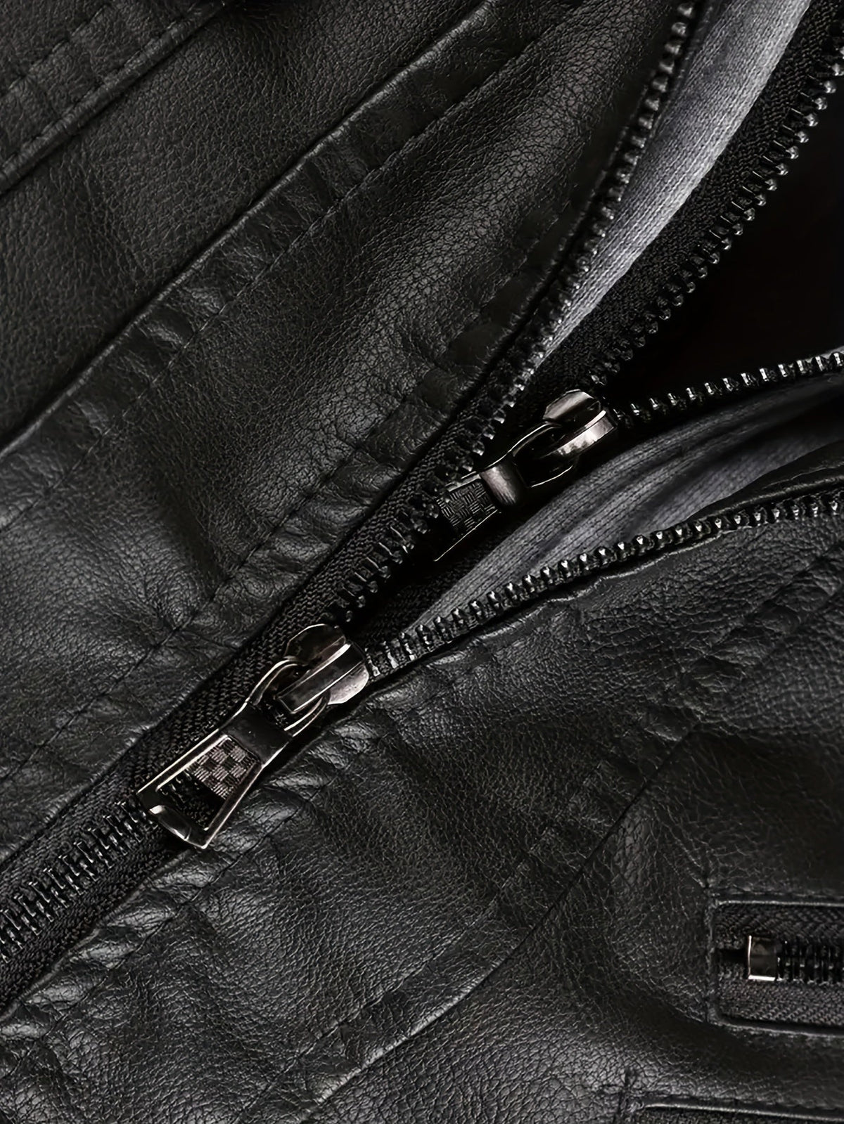 Men's hooded leather look biker jacket, view 10