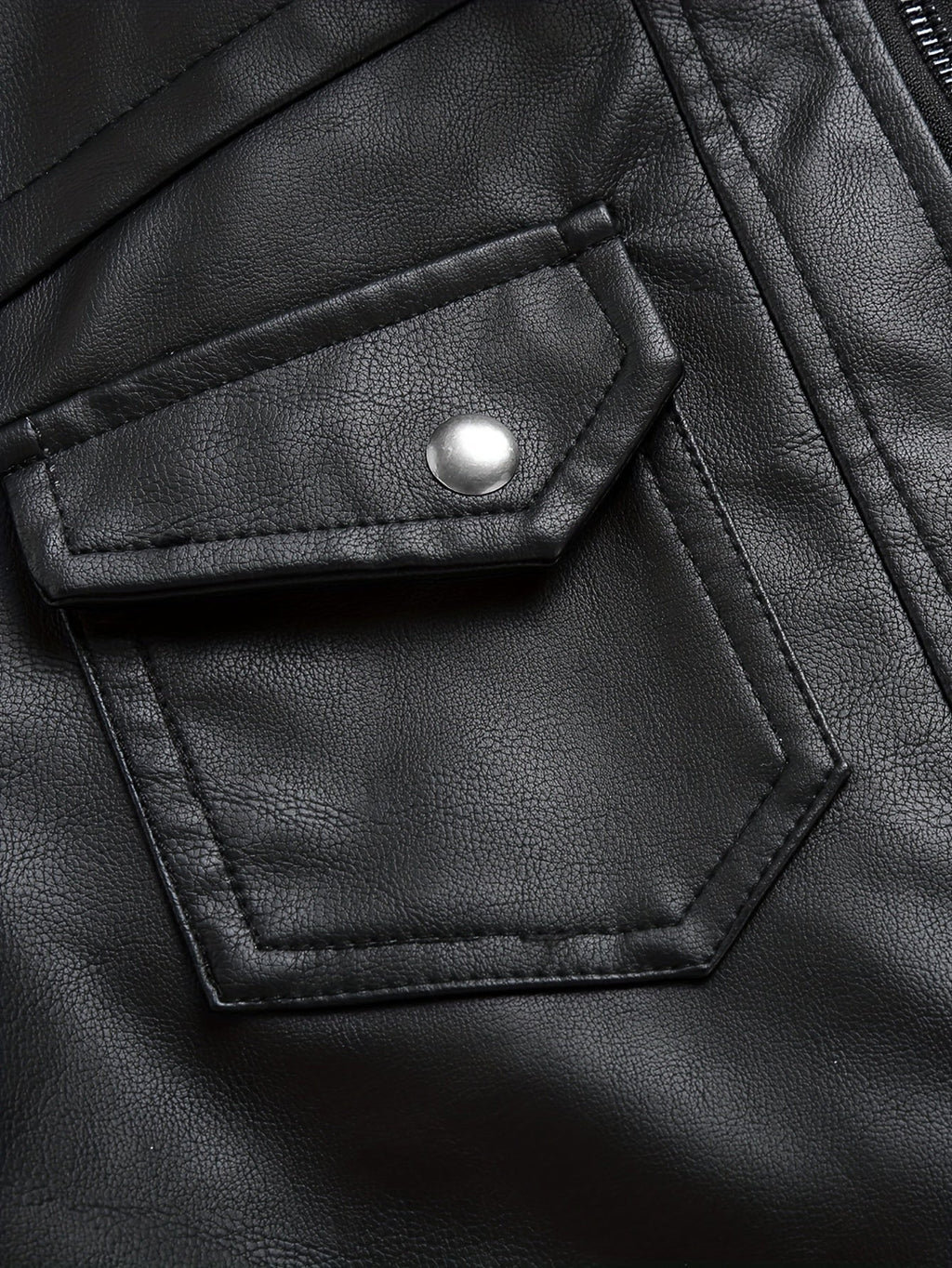 Men's hooded leather look biker jacket, view 11