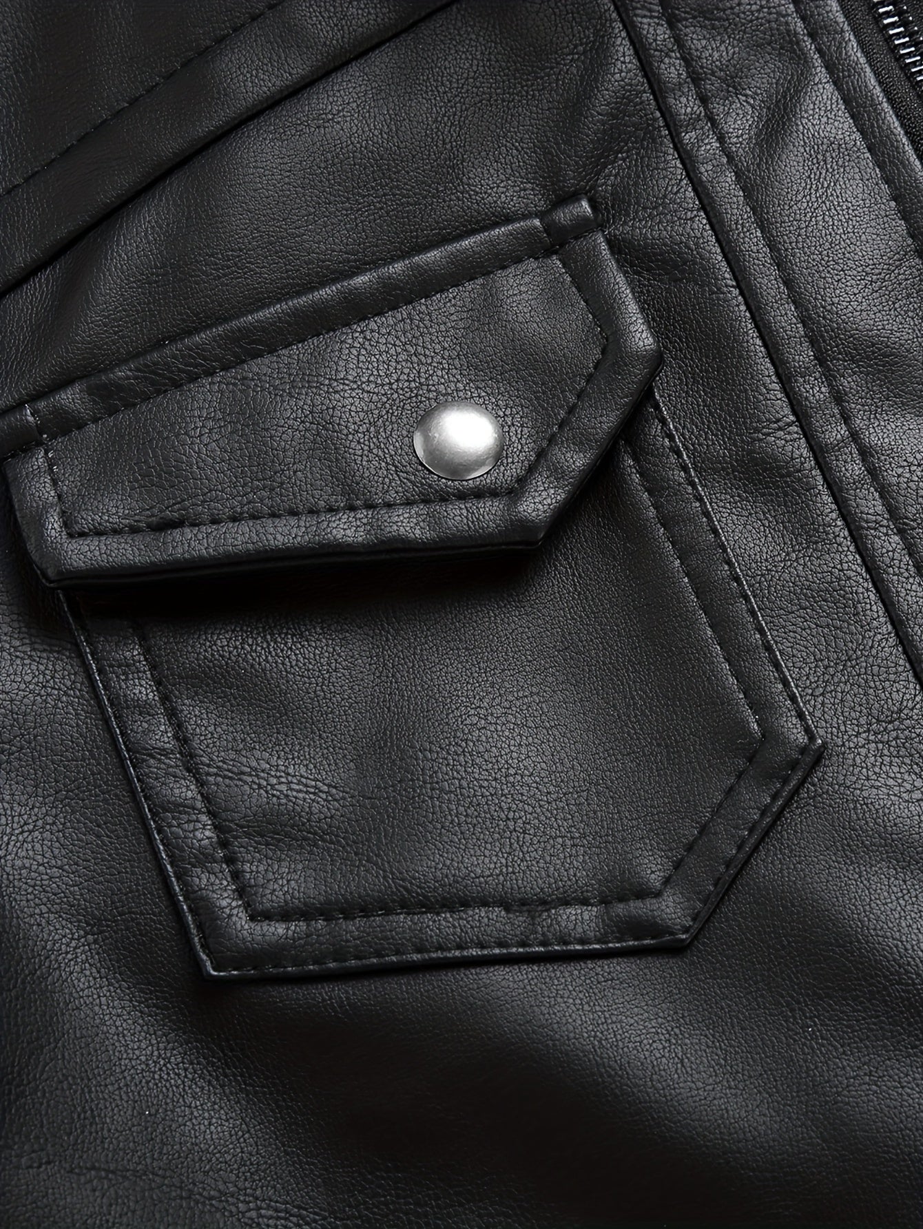 Men's hooded leather look biker jacket, view 11