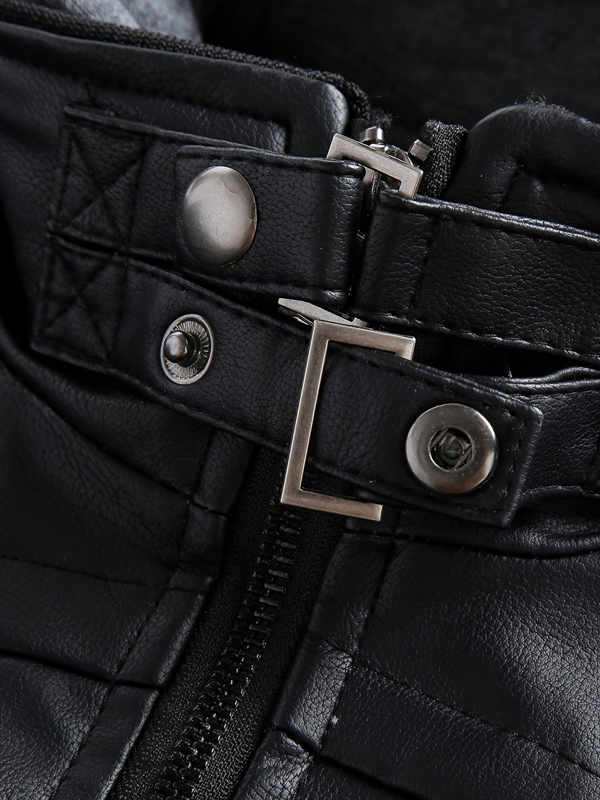 Men's hooded leather look biker jacket, view 5