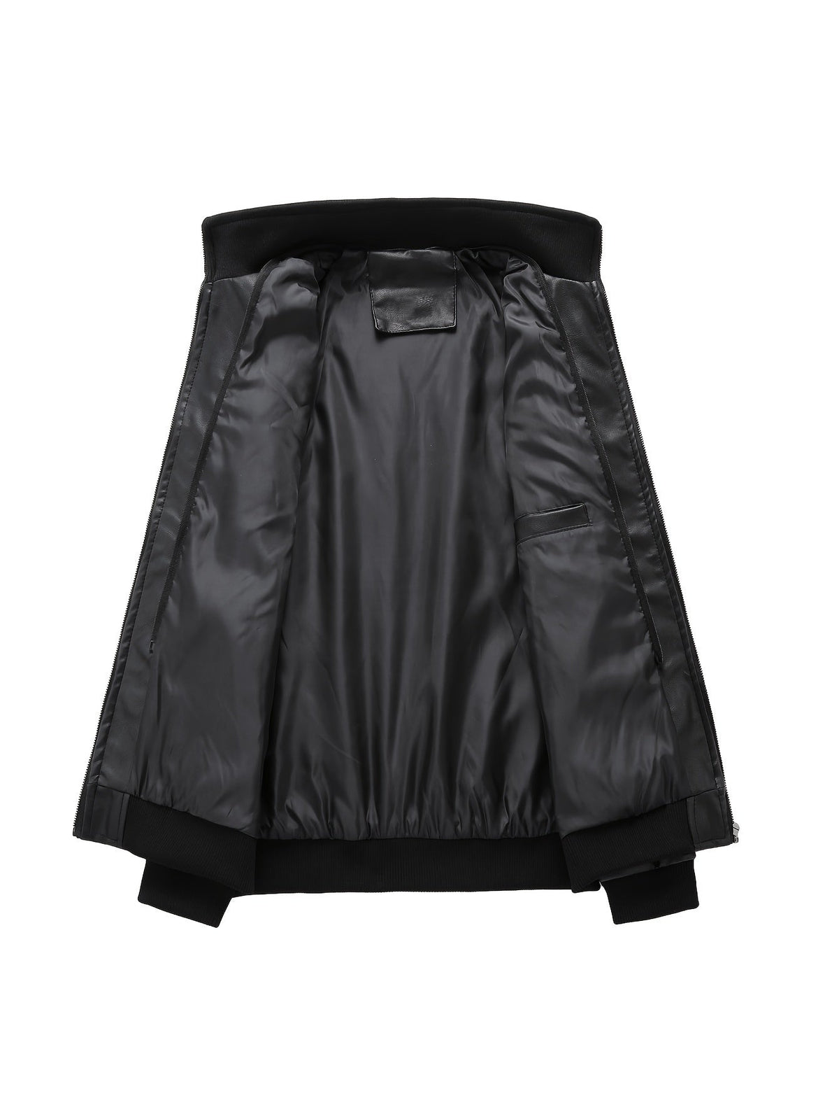 Men's hooded leather look biker jacket, view 7