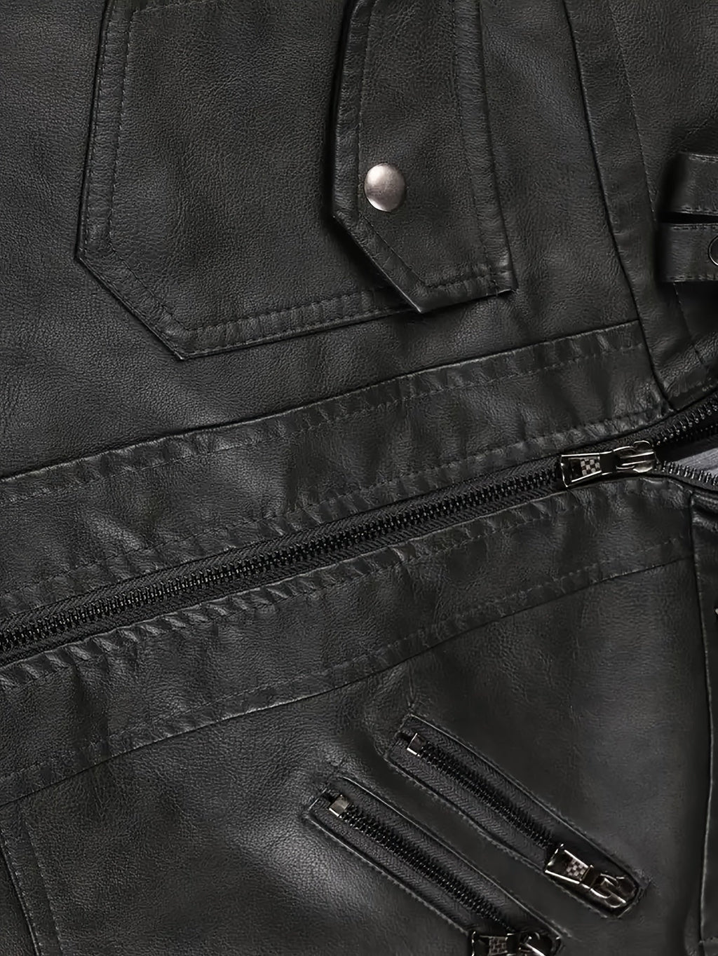Men's hooded leather look biker jacket, view 8