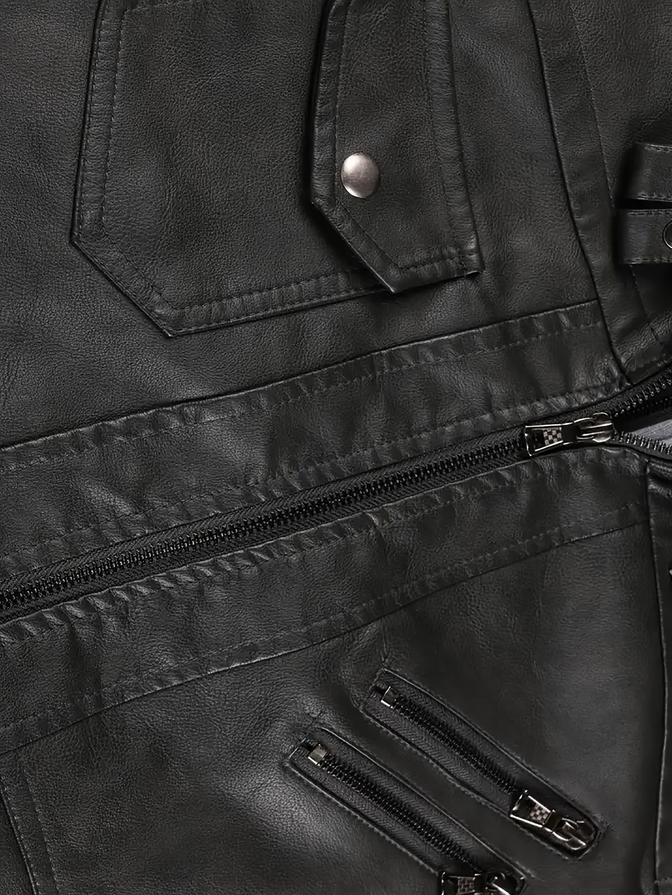 Men's hooded leather look biker jacket, view 8