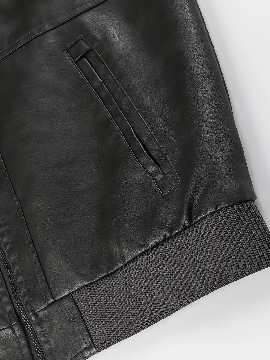 Men's hooded leather look biker jacket, view 9