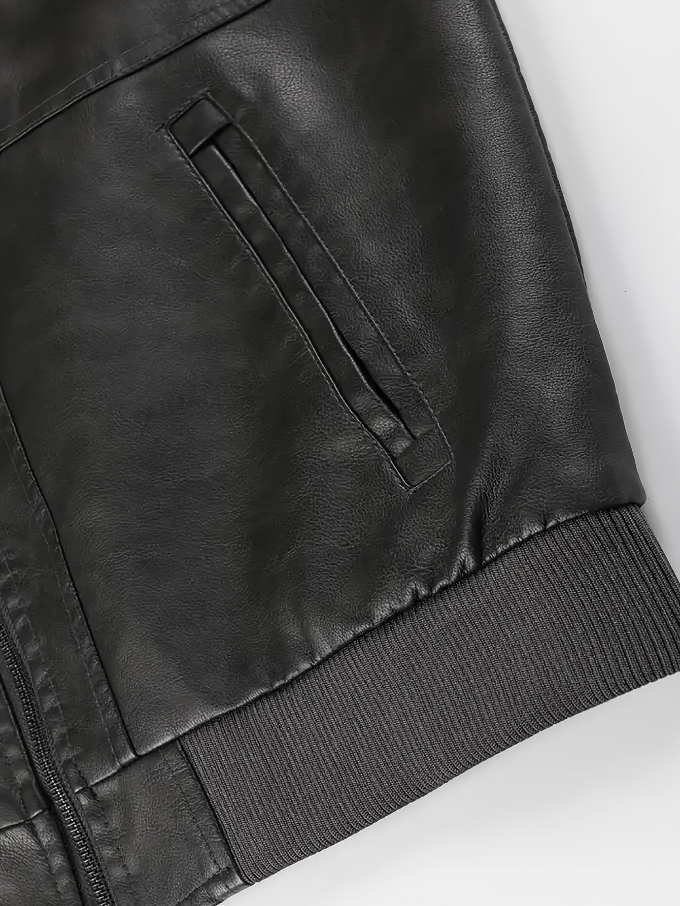 Men's hooded leather look biker jacket, view 9