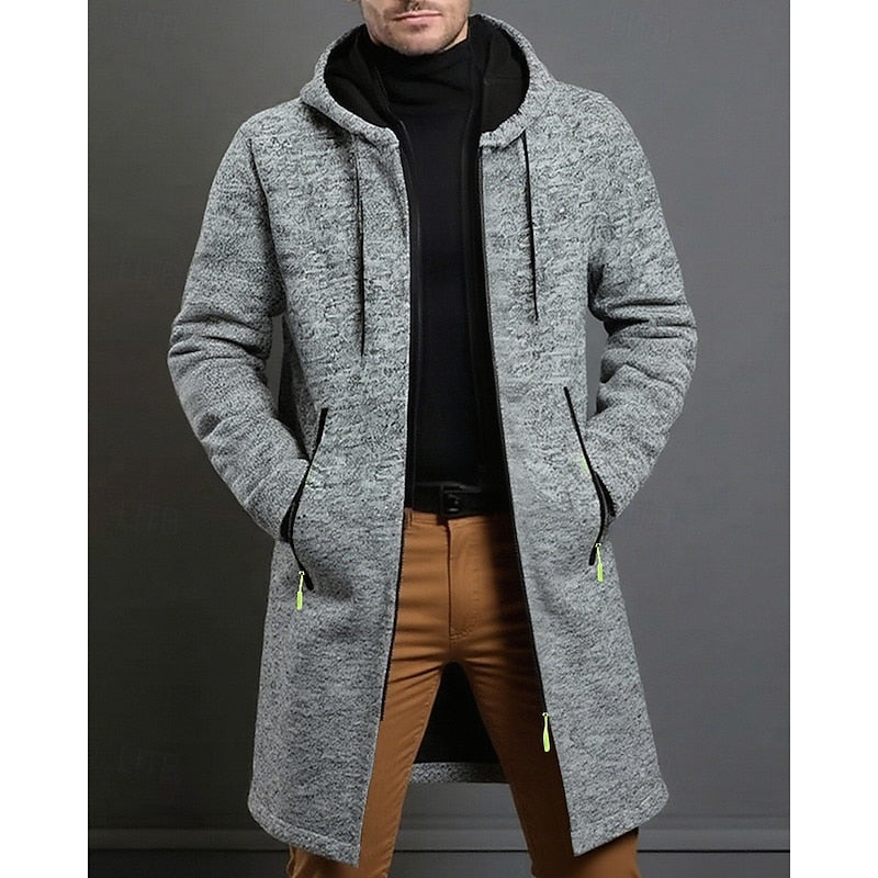 Men's long open front hooded jacket