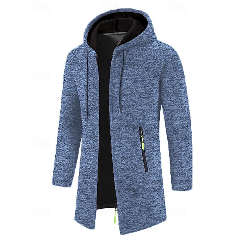 Men's long open front hooded jacket, view 10