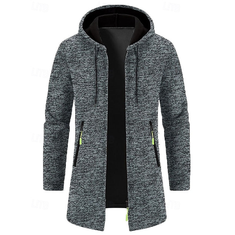 Men's long open front hooded jacket, view 11