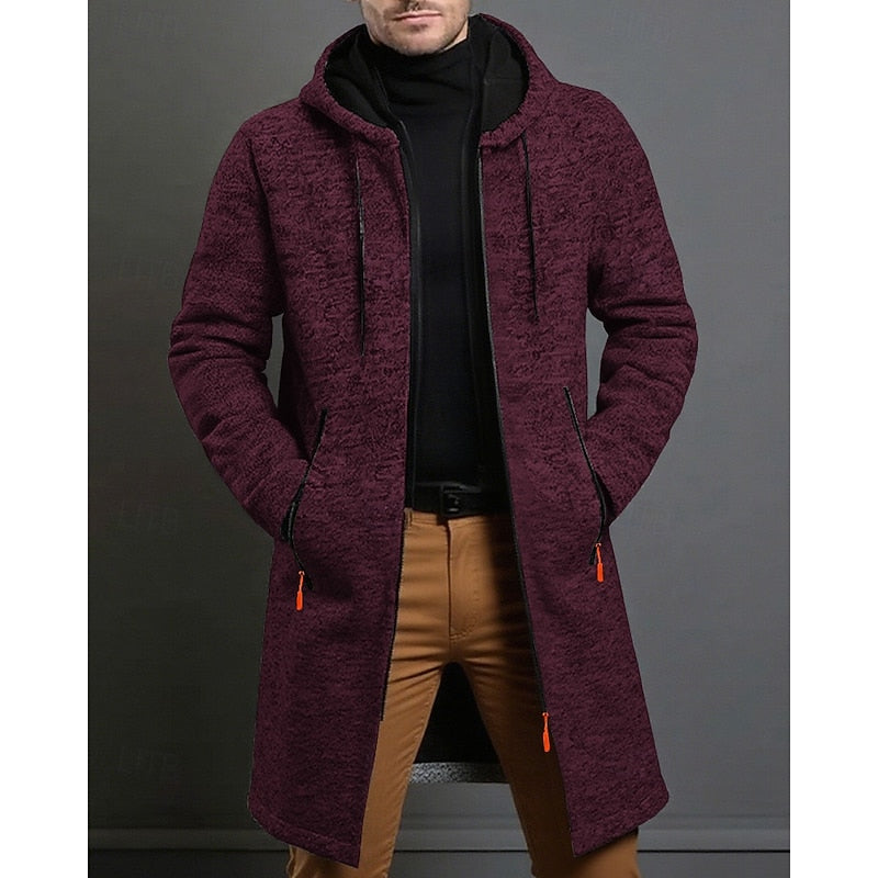 Men's long open front hooded jacket, view 5