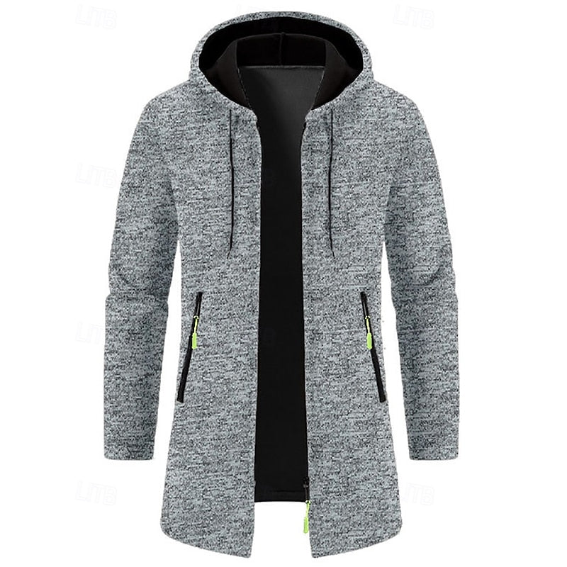 Men's long open front hooded jacket, view 6