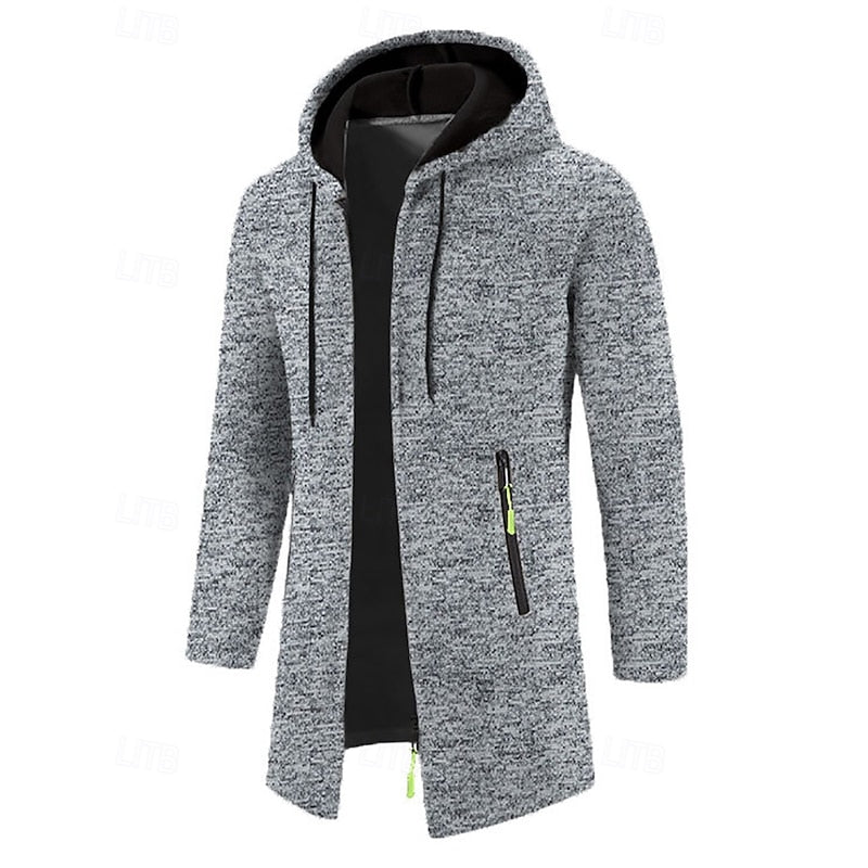 Men's long open front hooded jacket, view 7