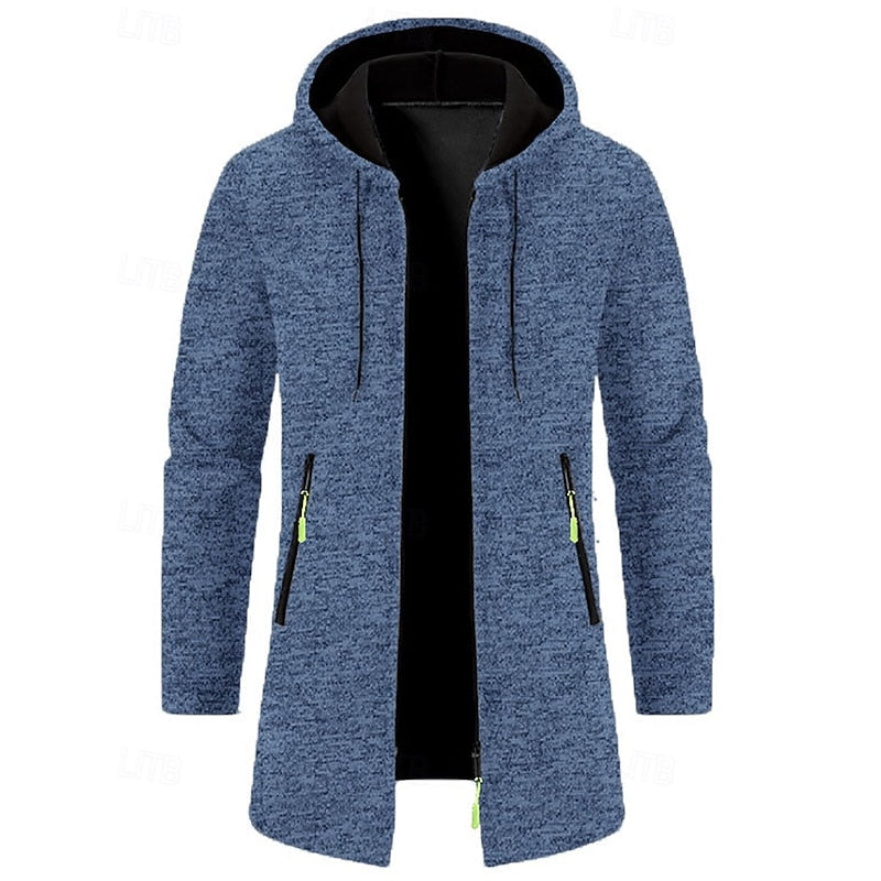 Men's long open front hooded jacket, view 9