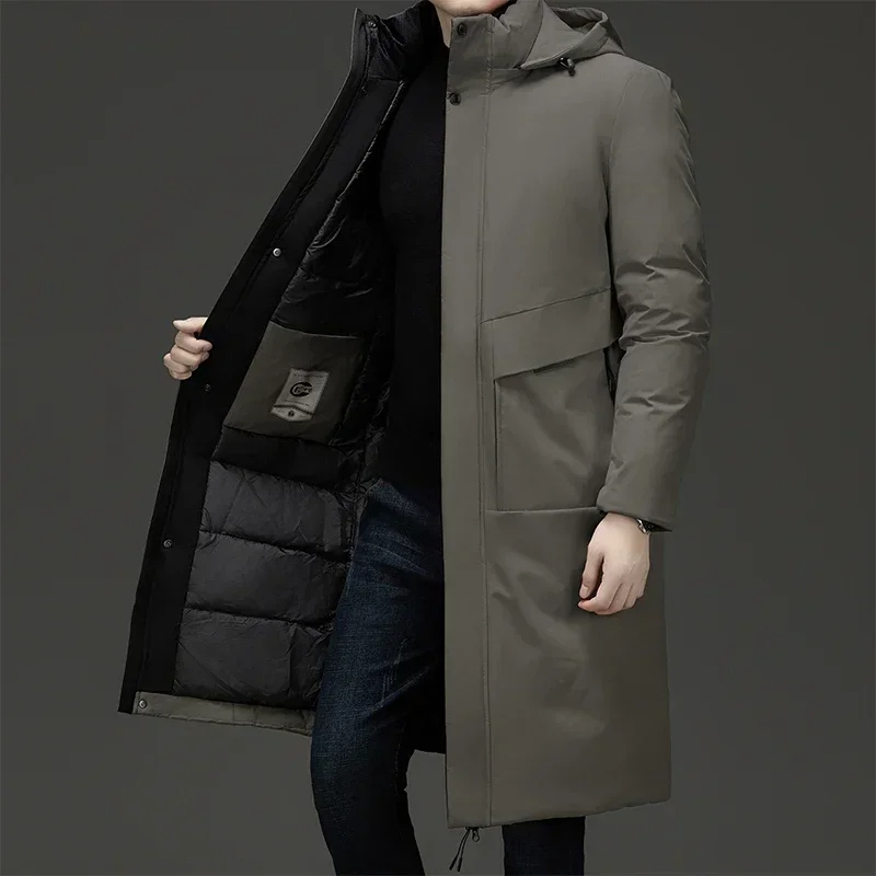 Men's long hooded quilted winter parka
