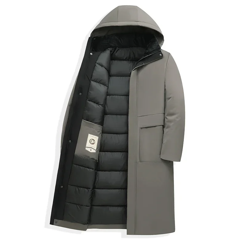 Men's long hooded quilted winter parka, detail