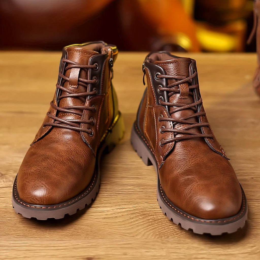 Men's side zip lace up ankle boots, view 5