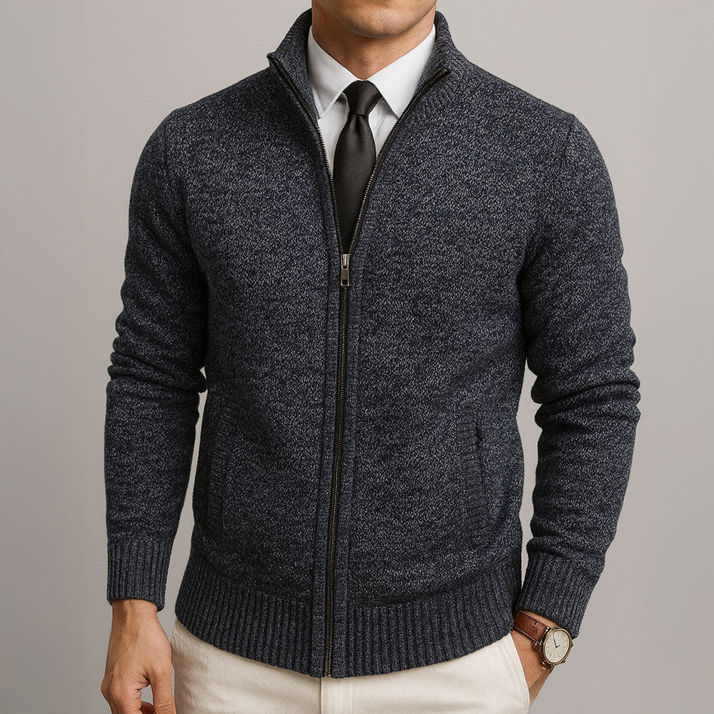 Men's stand collar zip knit cardigan