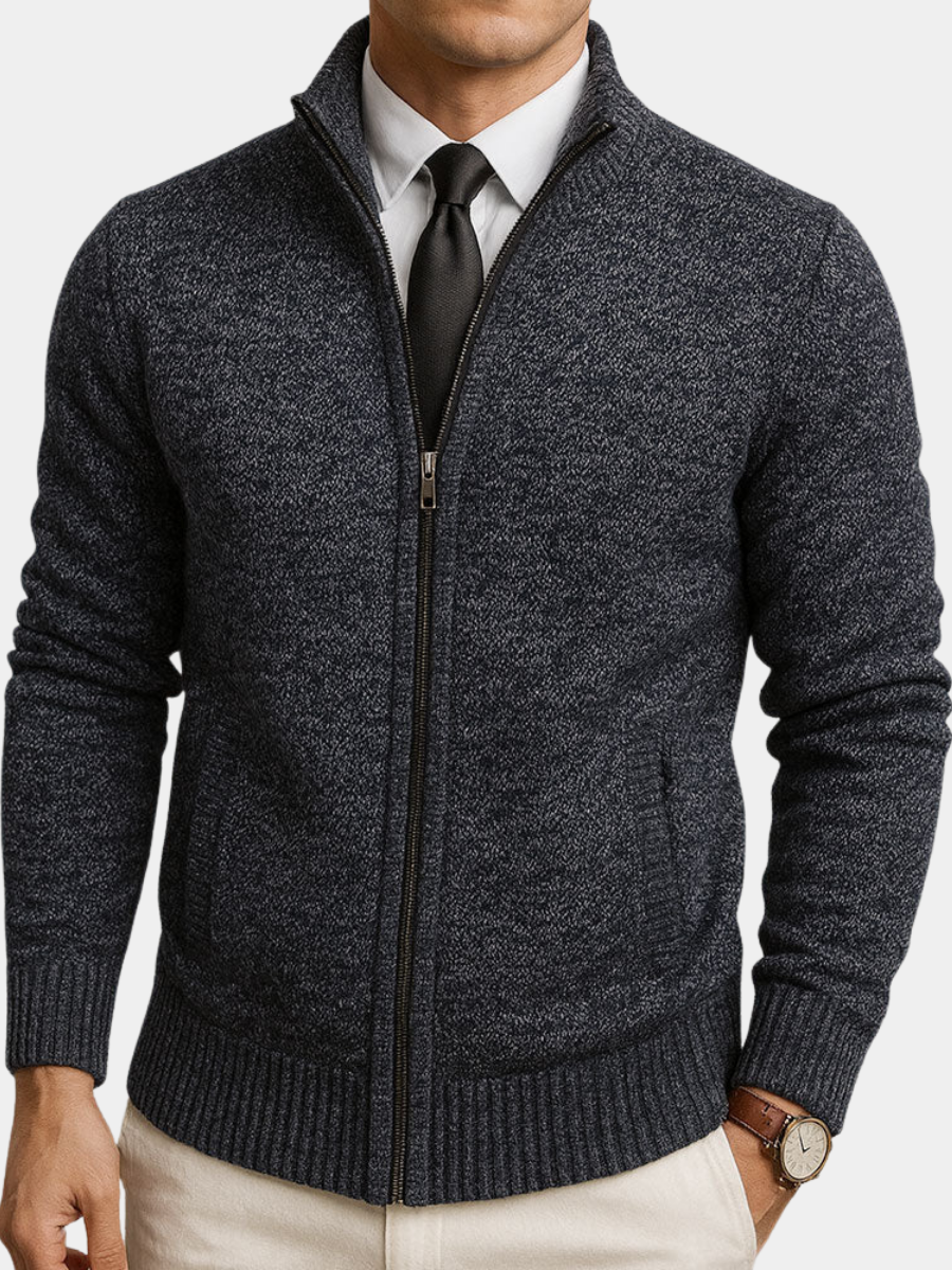 Men's stand collar zip knit cardigan, view 5