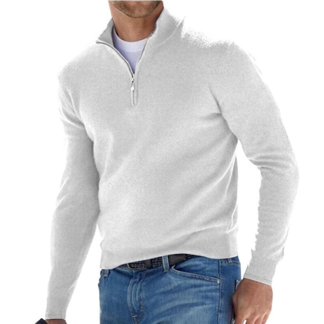 Men's slim fit zip neck stand collar jumper
