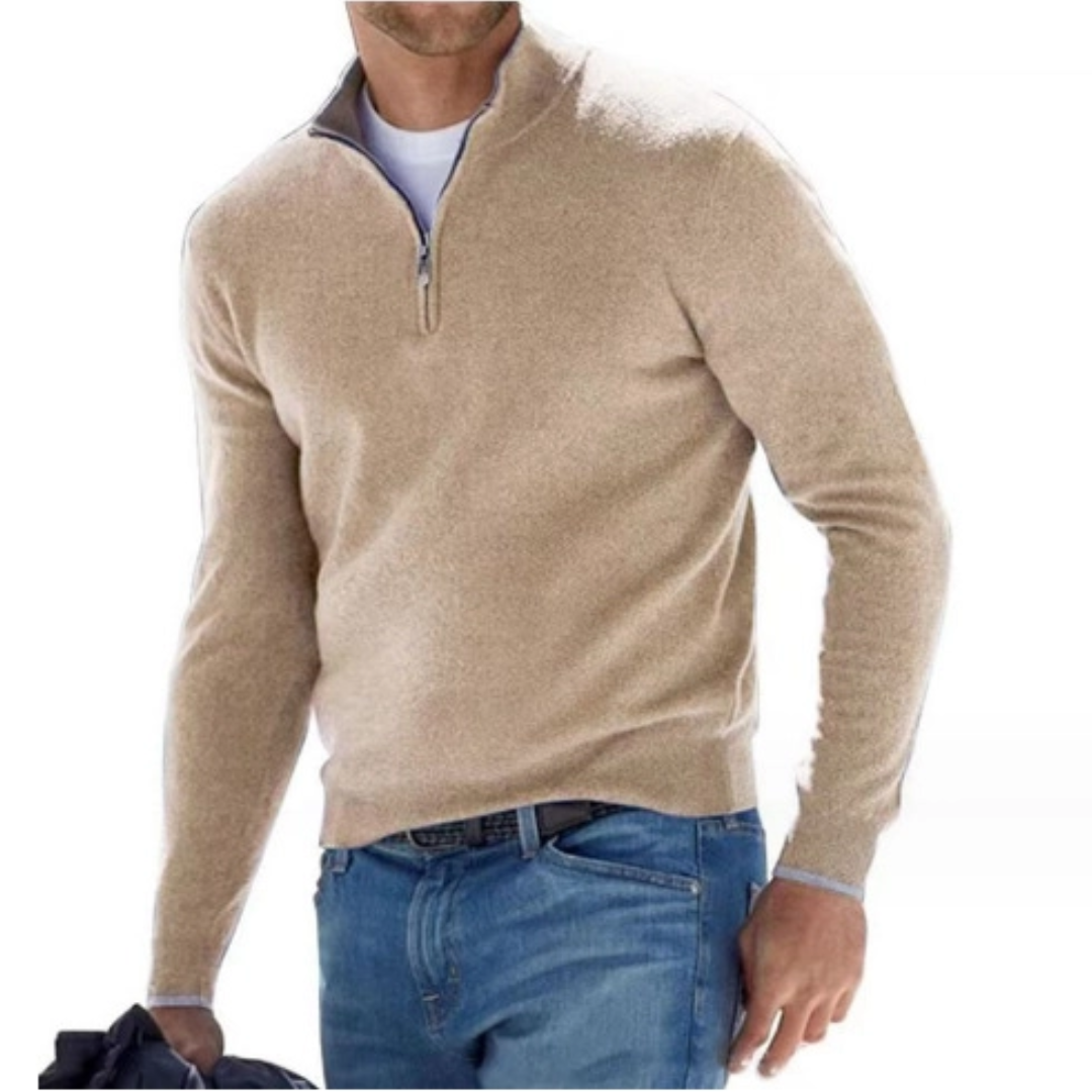 Men's slim fit zip neck stand collar jumper, back view