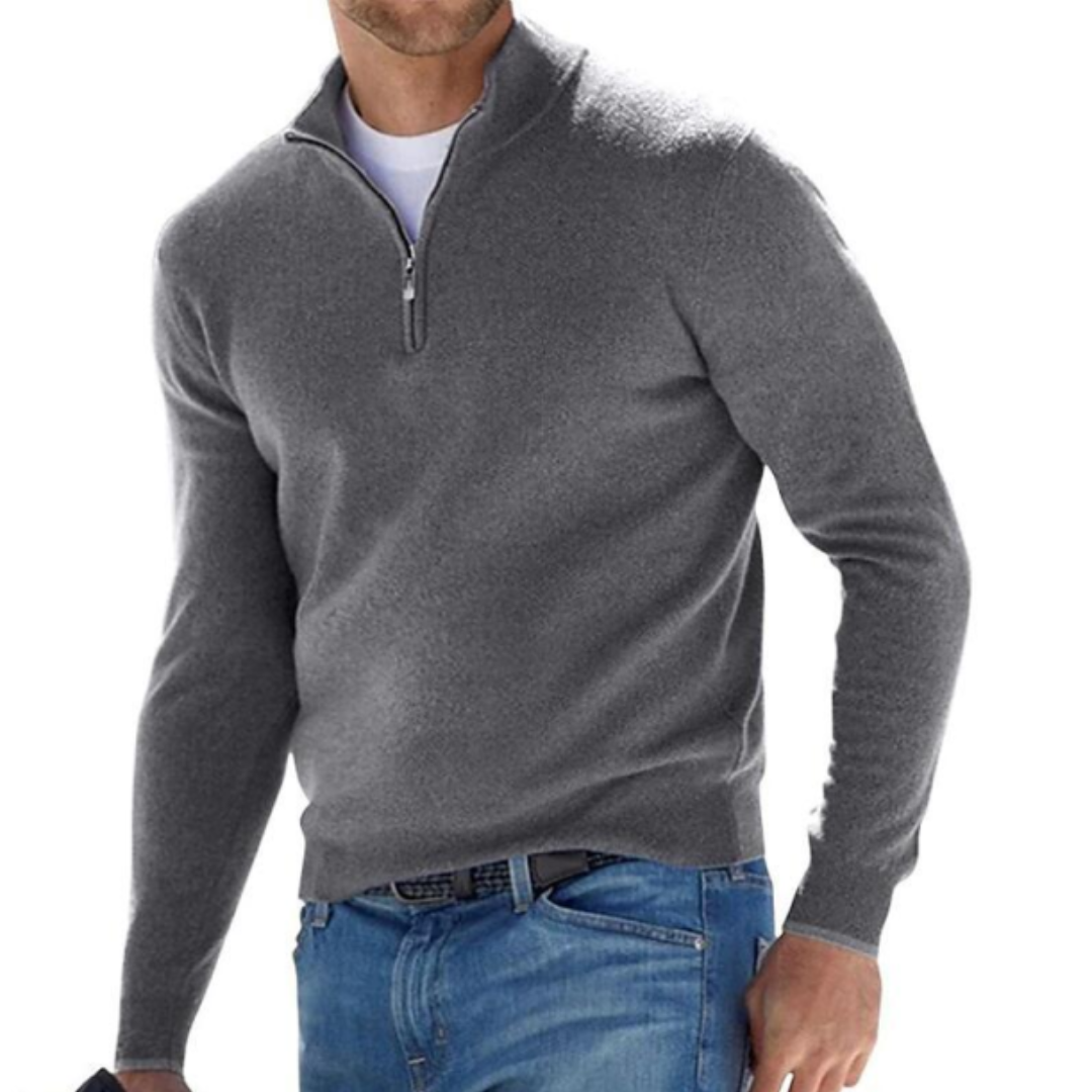 Men's slim fit zip neck stand collar jumper, detail