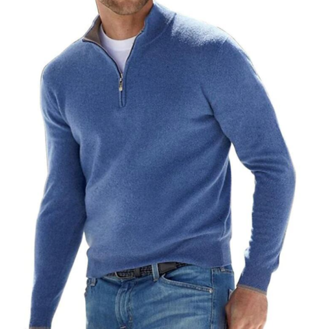 Men's slim fit zip neck stand collar jumper, view 5