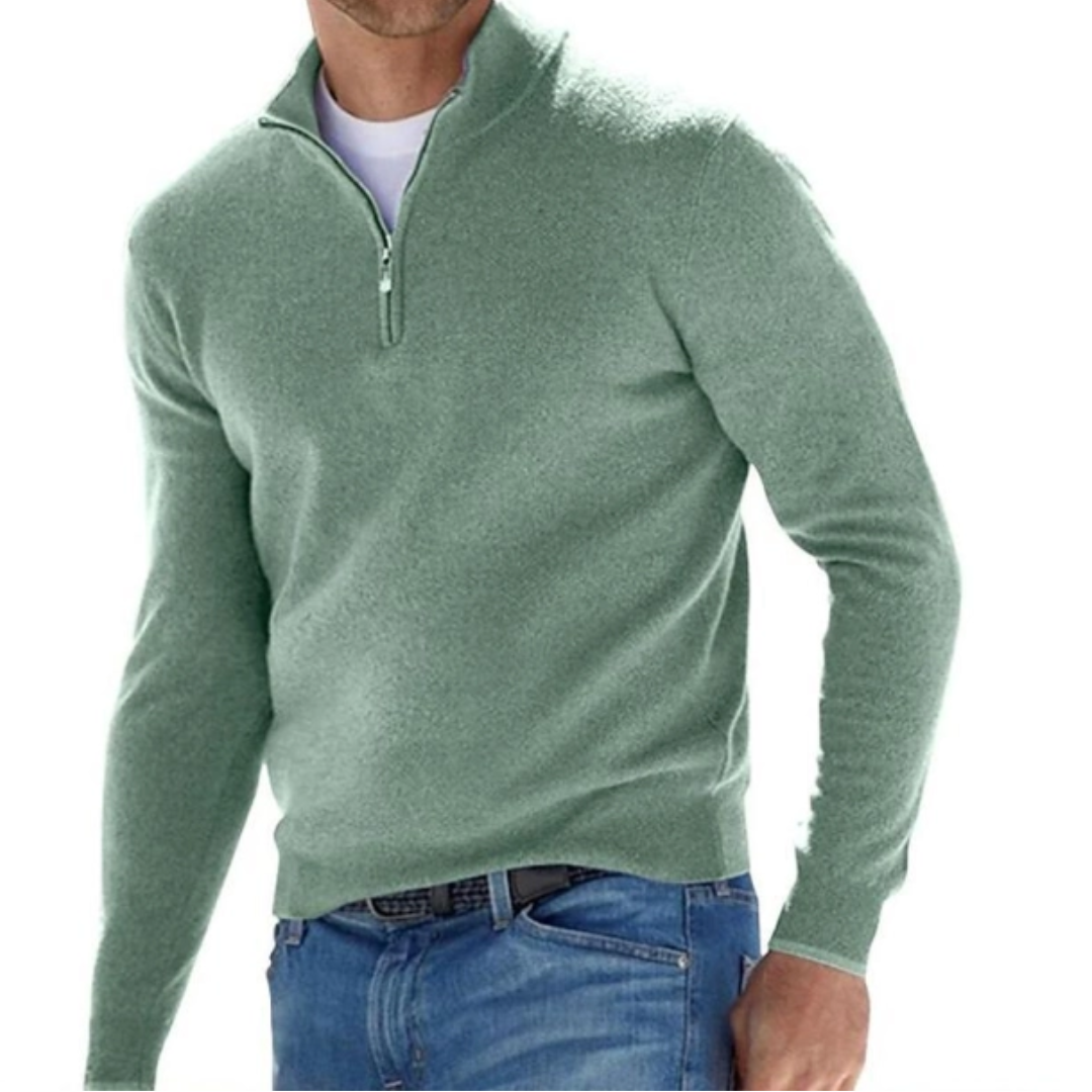 Men's slim fit zip neck stand collar jumper, view 6